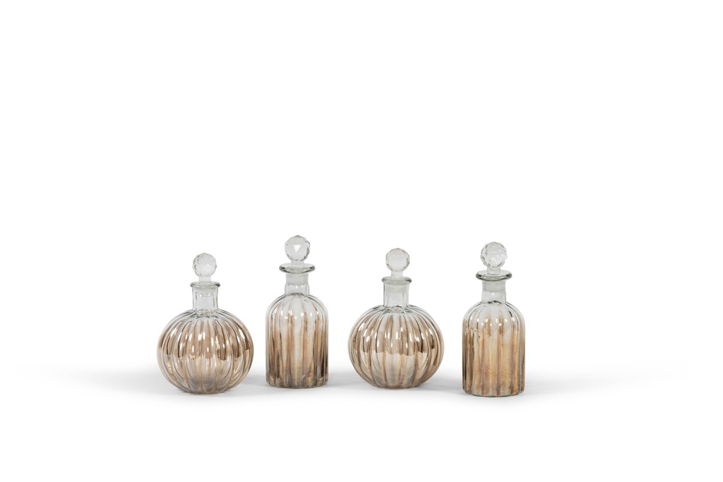 Bottle ribbed retro - smoke luster - glass - Ø 7x18cm - 1/12