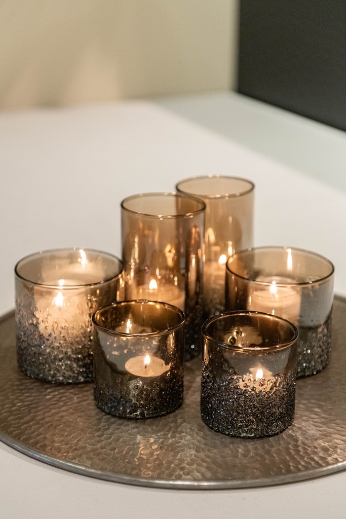 Hammered round tray - aluminium - light gold - Ø55cm - p/2/10