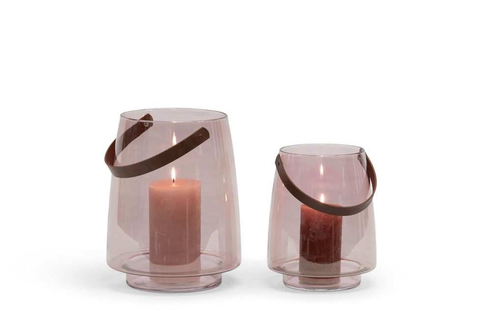 Hurricane with leather handle - glass - brown lila luster - Ø 22,5x28cm - p/1/1