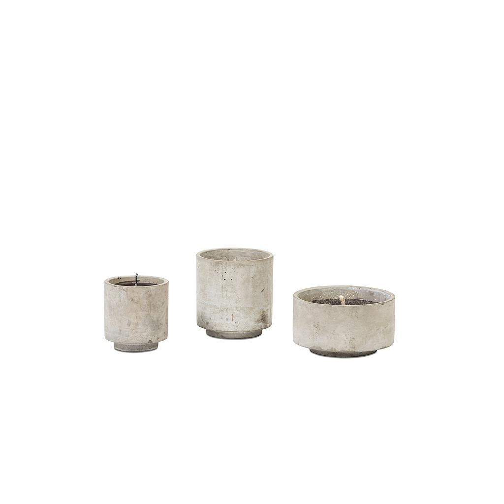 Round grey concrete/white terracotta pot - Ø 18 x 10cm - 1 - ext. cot. - p/8
