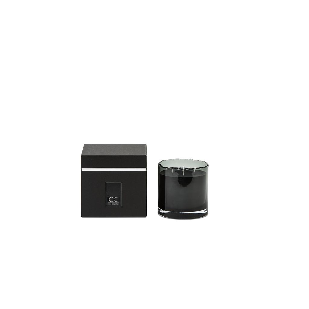 Scented candle black glass votive with organic rim - Ø 15 x 15cm - 4 - int. cot. - p/1