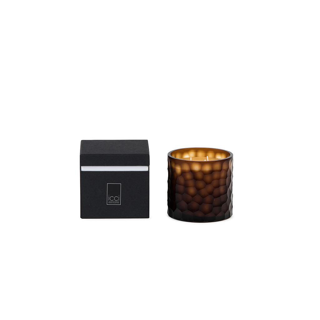 Scented candle cylindrical amber glass votive handcut - Ø 12 x 12cm - 3 - int. cot. - p/4