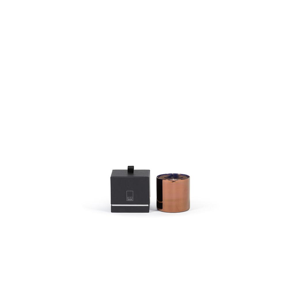 Scented candle cylindrical semi transparent metal votive, copper/gold/platinum - Ø 9 x 9cm - 1 - int. cot. - p/6