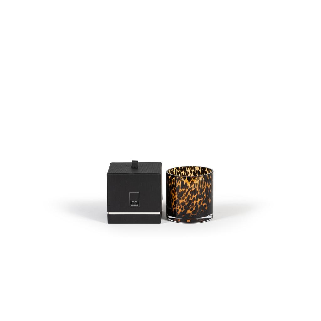 Scented candle cylindrical spotted leopard glass votive  - Ø 12 x 12cm - 3 - int. cot. - p/4