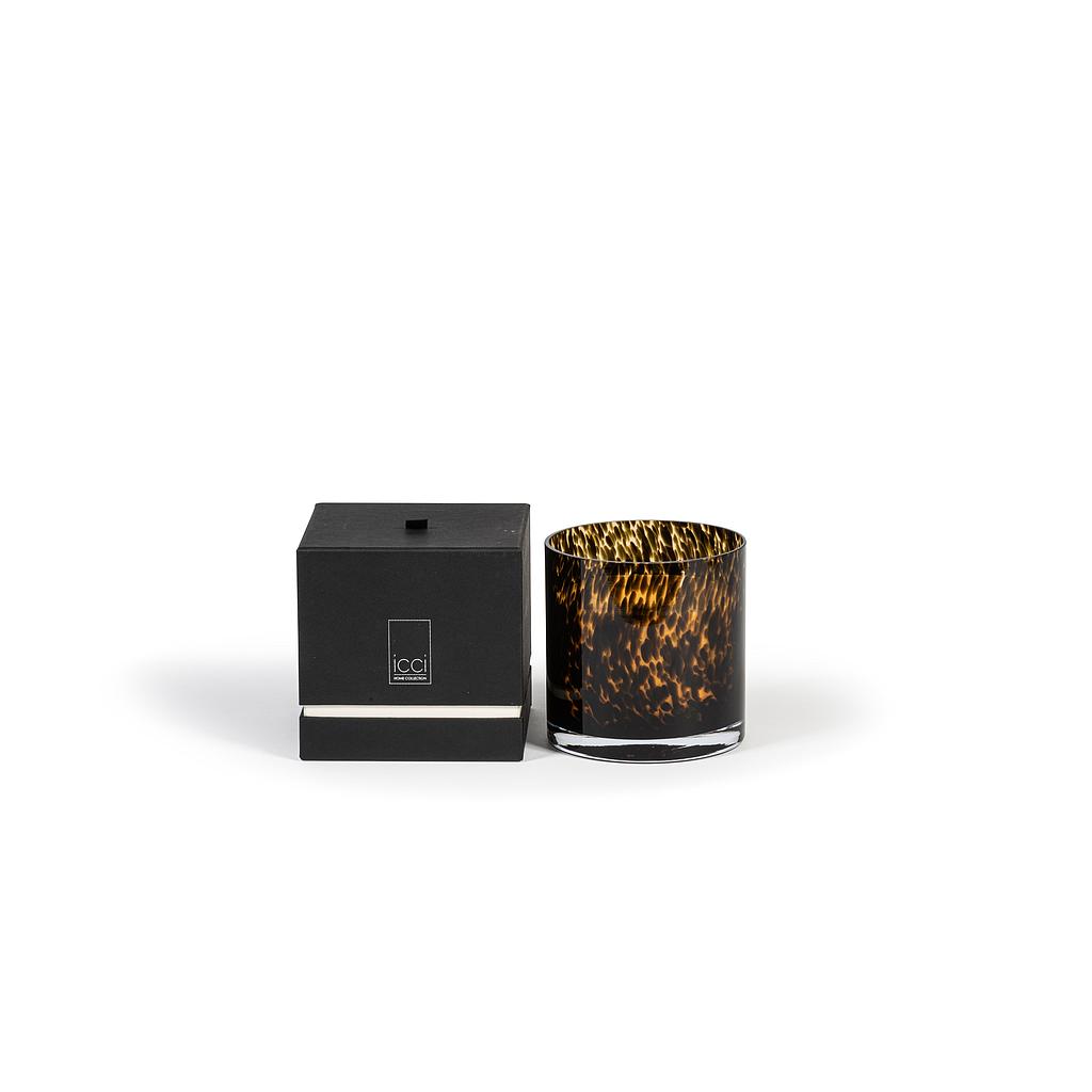Scented candle cylindrical spotted leopard glass votive  - Ø 15 x 15cm - 4 - int. cot. - p/2