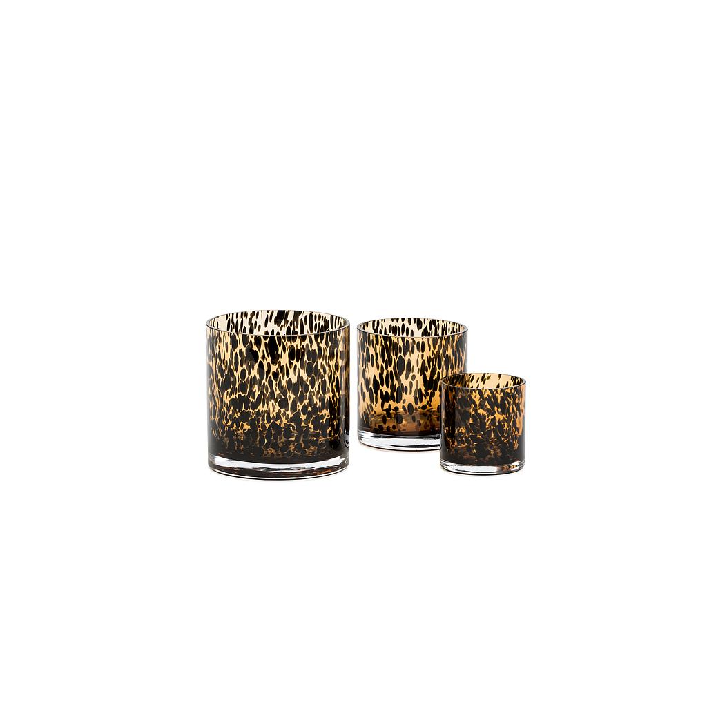 Leopard spotted vase - glass - amber + black - medium Ø 12x12cm - p/4/1