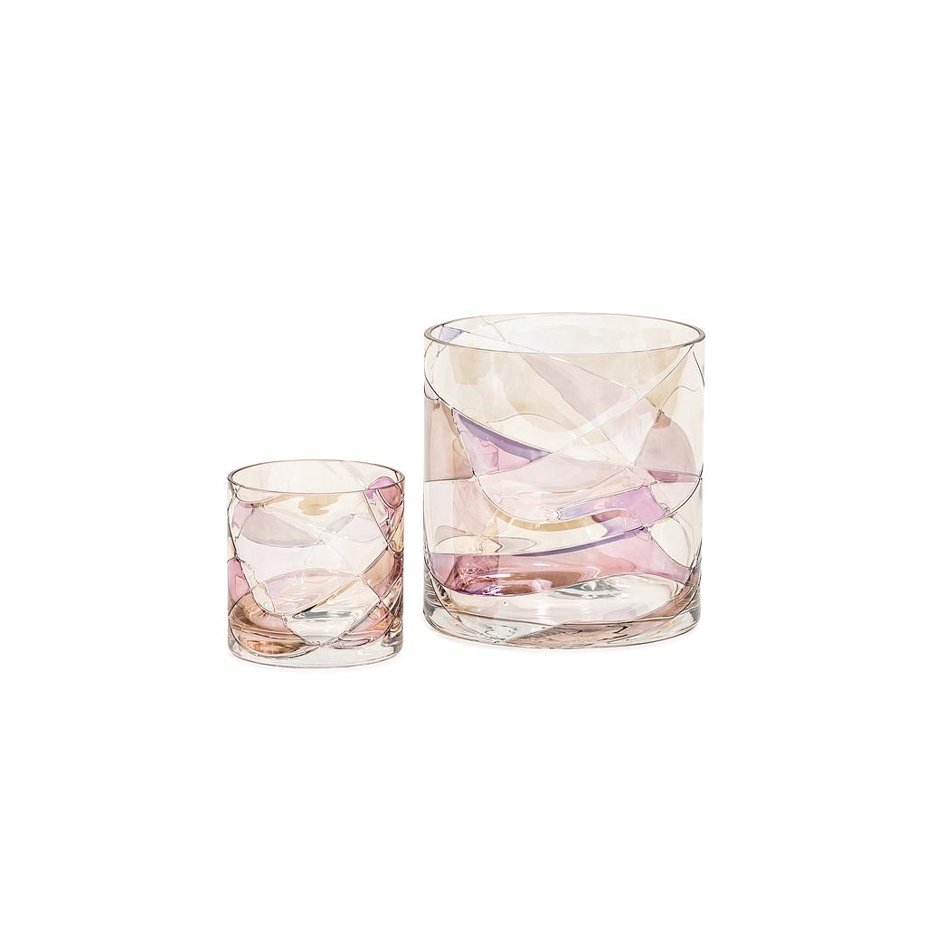 Stained glass vase amber with windows - glass - pink, purple, brown - XL Ø 20x20cm - p/1/1