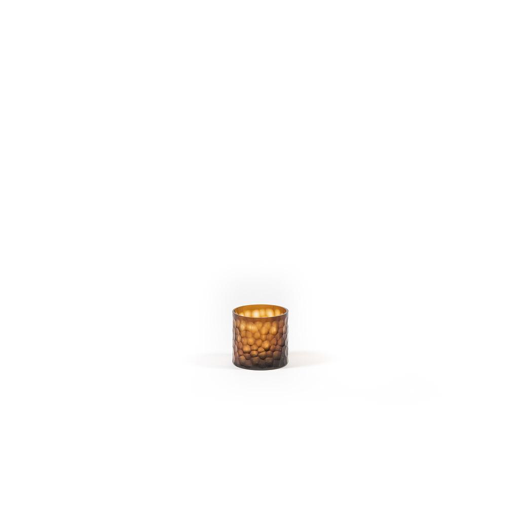 Mouthblown vase with cutting - glass - amber + cream - small Ø 12x12cm - p/2/8