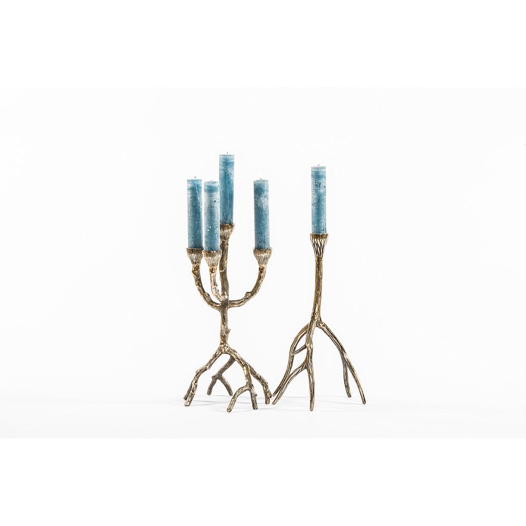 Pilar holder 4 branches for candle - aluminium - antique gold - Ø 4,4x52cm - p/1/2