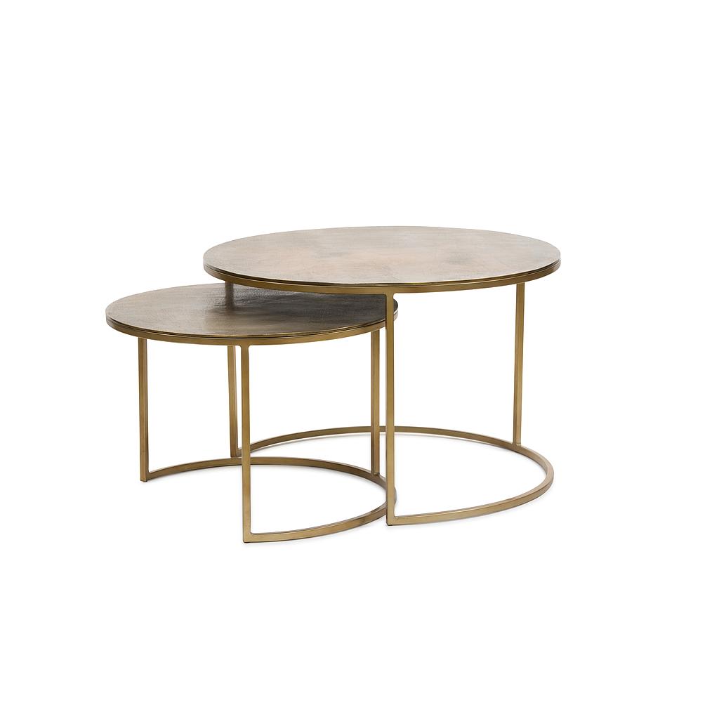 Nested coffee table, set of 2 - aluminium + metal - antique brass + gold - Ø 60x48cm/Ø 76x49cm - p/1/1