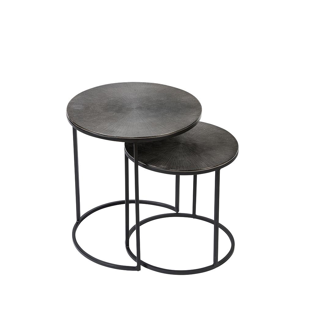 Side table set of 2 - aluminium - black nickel on black frame - Ø 40 x 40 - Ø 48 x 53 - p/1