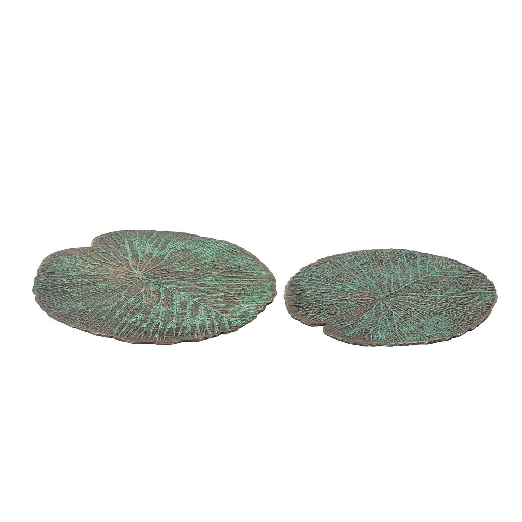 Round organic leaf platter - brass - green patina - Ø41cm - p/2/1