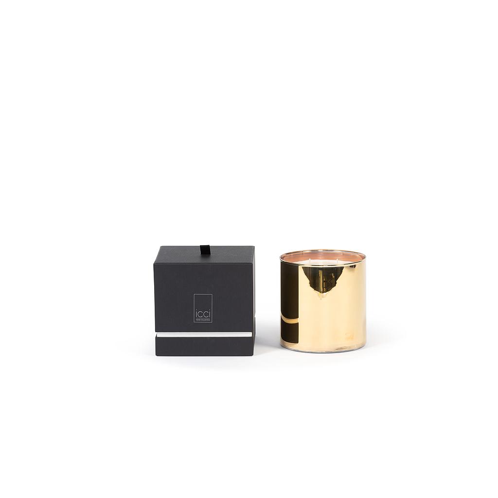 Scented candle cylindrical semi transparent metal votive, copper/gold/platinum - Ø 15 x 15cm - 4 - int. cot. - p/2