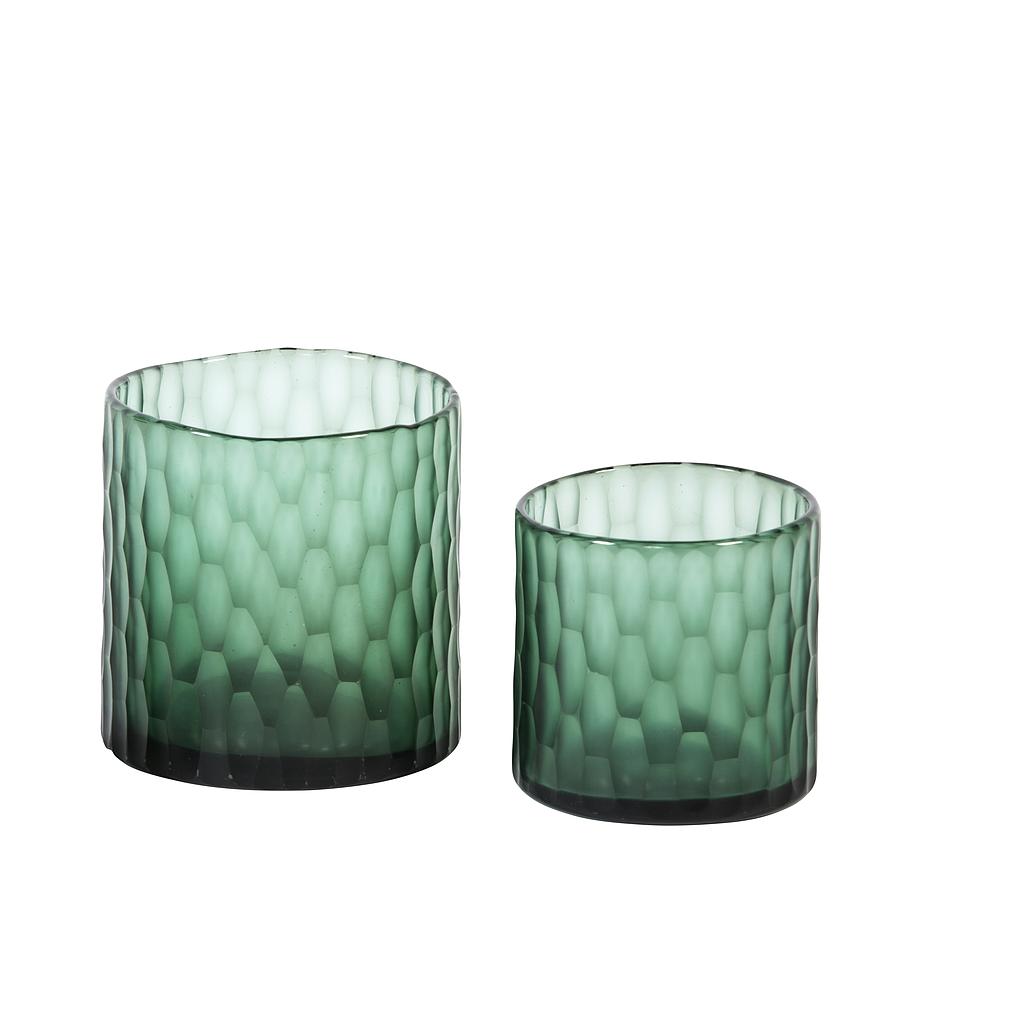 Handcut vase w/ polished border croco design - glass - aqua grey - Ø 15x15cm - p/1/4