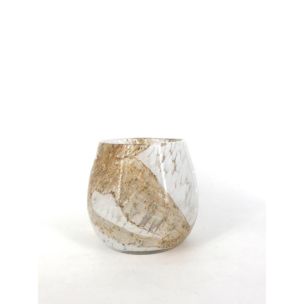 Thick votive cylinder with bark design - glass - purple - Ø9 x10cm - p/6/1