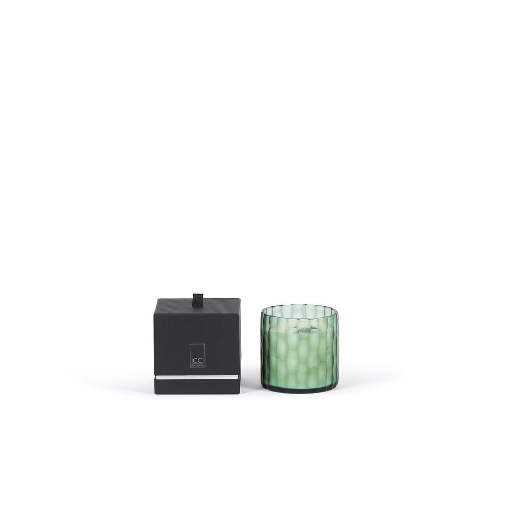 Scented candle green glass vase with croco design - Ø 12 x 12 cm - 3 - int. cot. - p/4