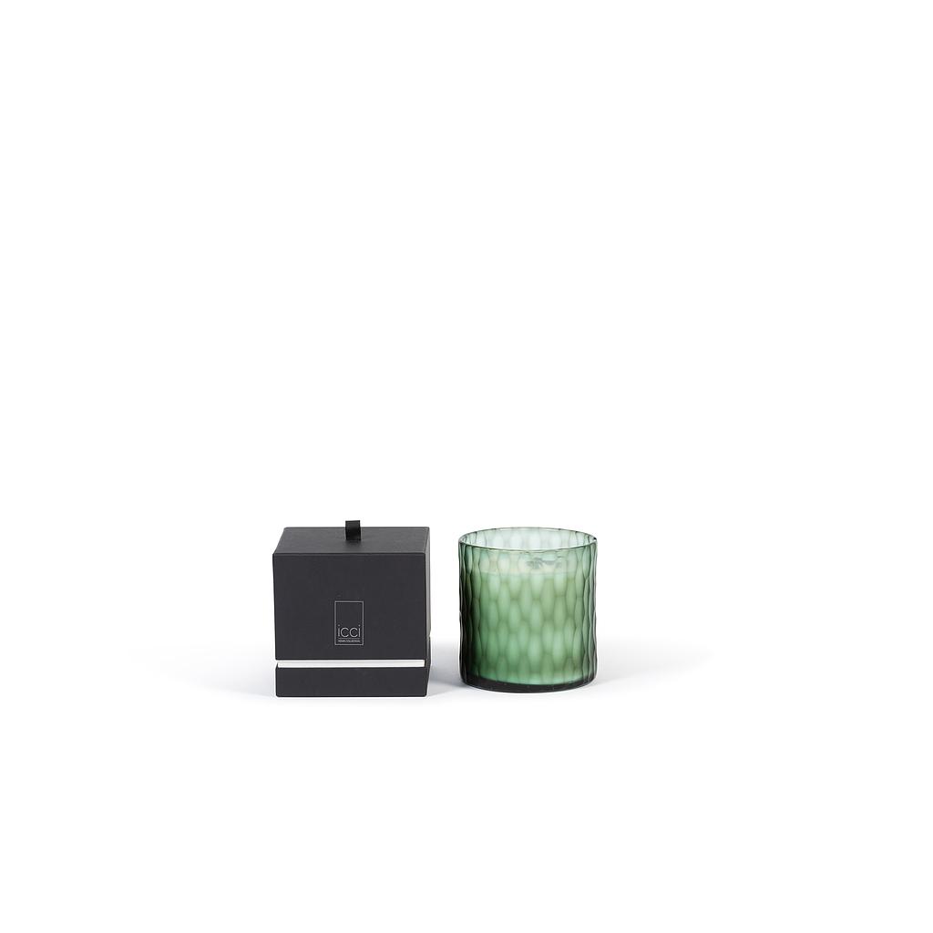 Scented candle green glass vase with croco design - Ø 15 x 15 cm - 4 - int. cot. - p/1