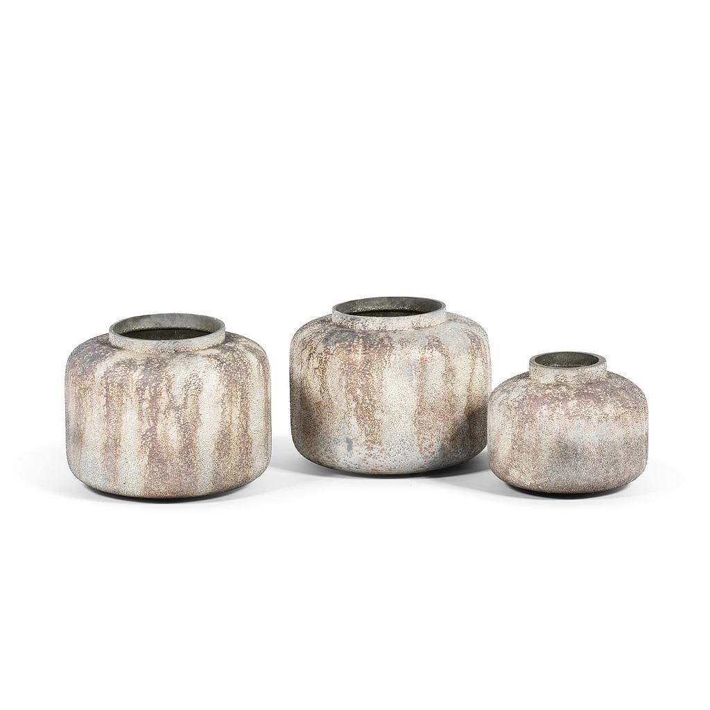 Vase in white sand finish in matt white copper oxidised - glass - light grey - Ø 18x14cm - p/4/8