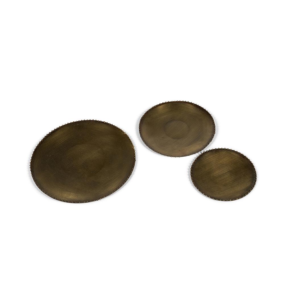 Candle Plate w/ dots on border - metal - old brass - Ø 10,5cm - p/6/1 