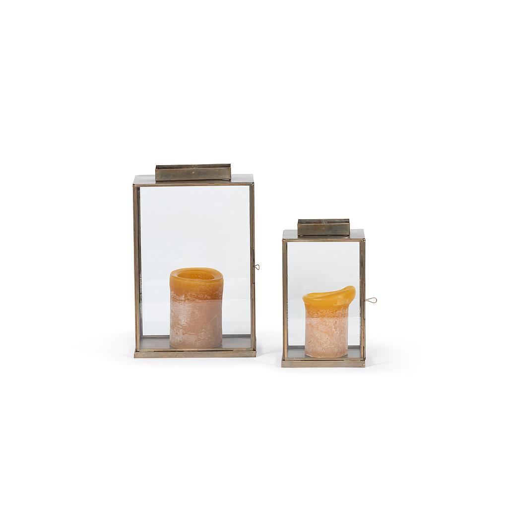 Rectangular lanter - metal + glass - antique brass + clear - big 24x14x37cm - p/2/6