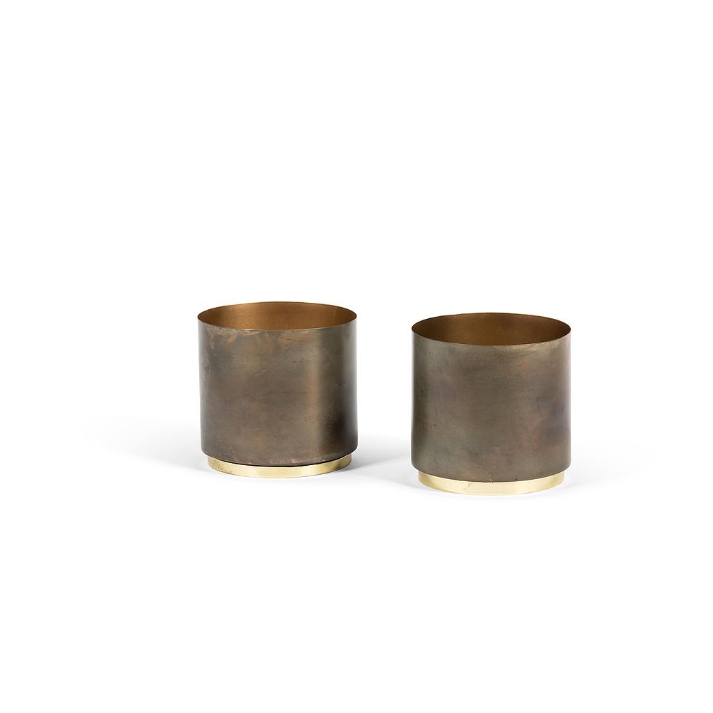 Vessel w/ base - metal - gold + burnt silver - Ø 18x17cm - p/2/8