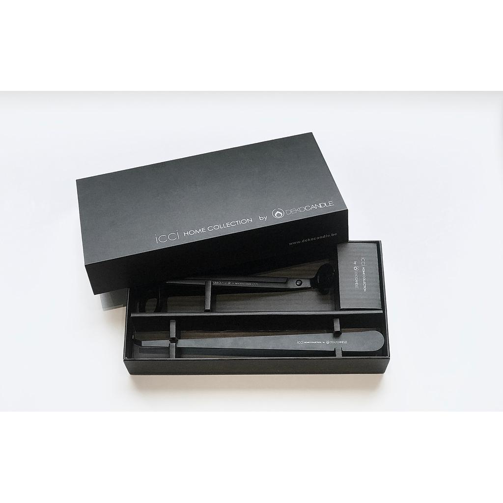 Giftbox with wicktrimmer and positioner - metal - black - 22x11x3,5cm - p/1/1