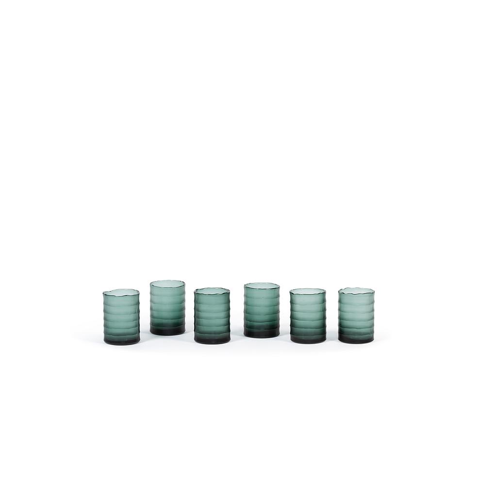 Tlight holder with cutting metled organic rim - glass - bluegreen - Ø 7,5 X 9cm - p/6/36