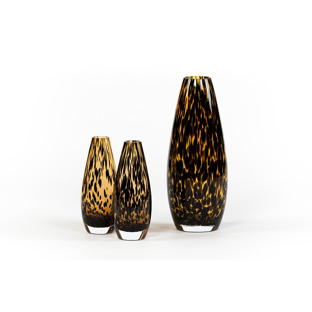 Leopard spotted teardrop vase - glass - amber + black - large Ø 12x30cm - p/4/1