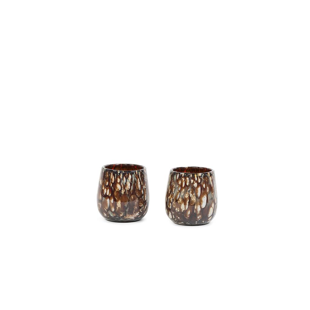 Thick votive bowl with bark design - glass - brown - Ø15x14cm - p/2/1