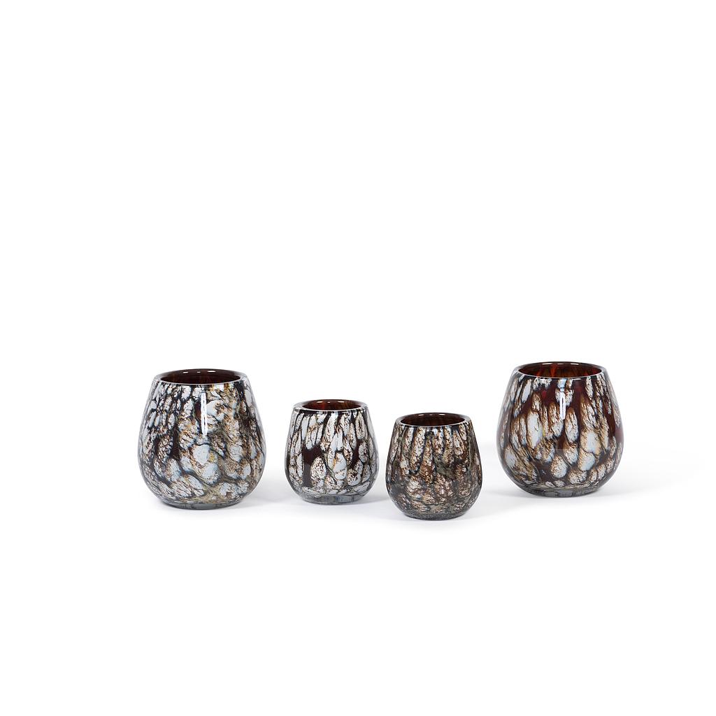 Thick votive bowl with bark design - glass - brown - Ø 12x11cm - p/4/1