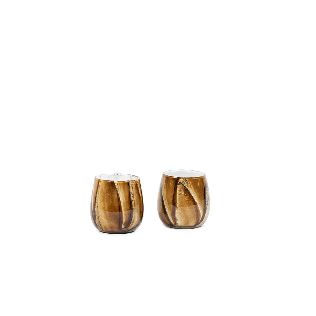 Thick votive bowl with bark design - glass - ocher - Ø 15x14cm - p/2/1