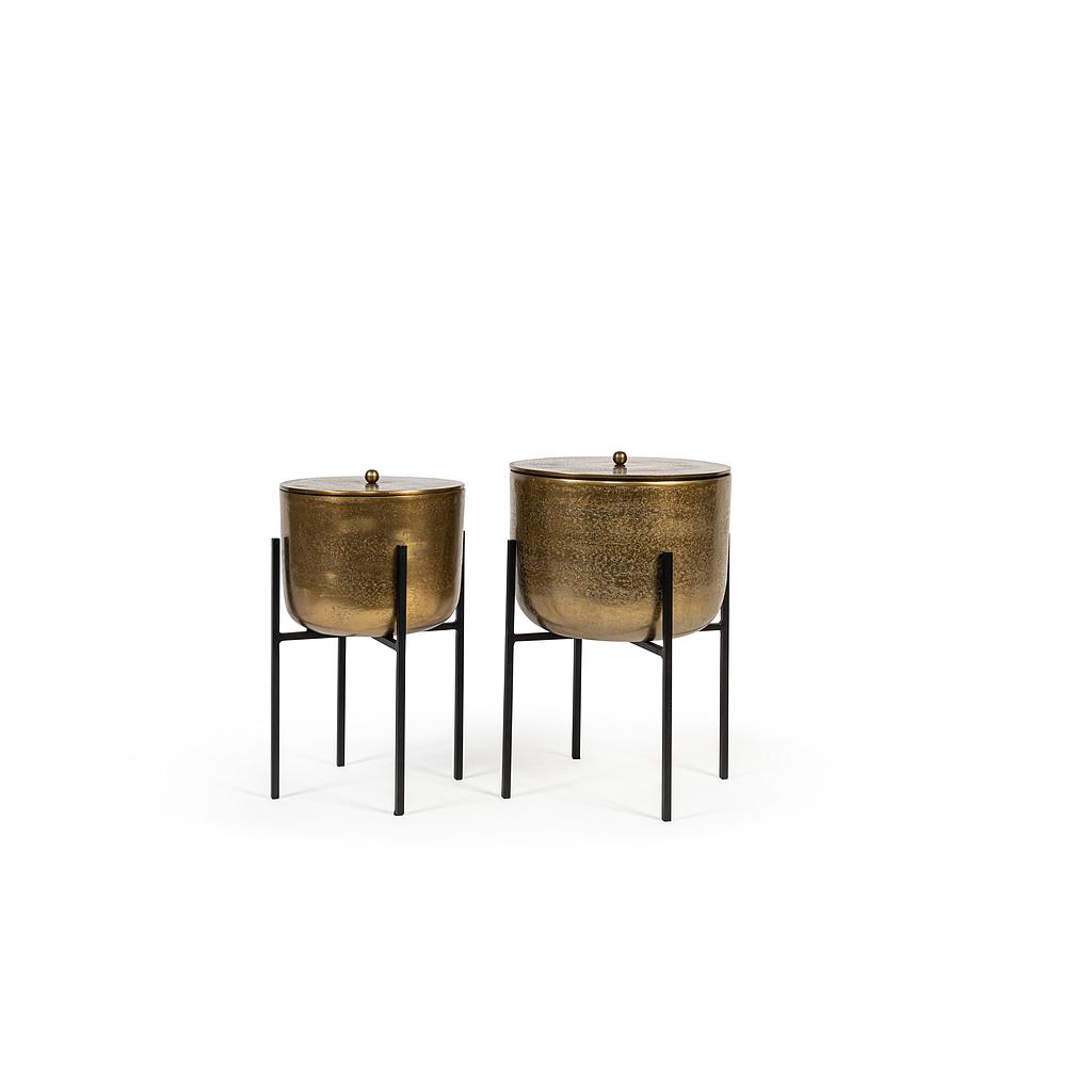 Pot with lid in brass antique on stand - big Ø 29x22x42 cm - 1 - ext. cot. - p/1/1