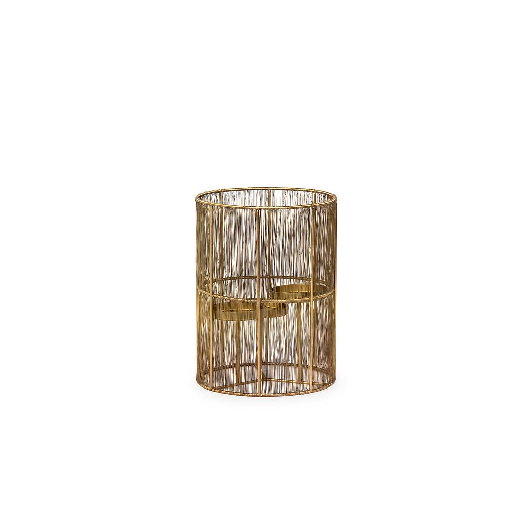 Wired hurricane for 3 candles - metal - antique brass - Ø 26x35cm - p/1/1