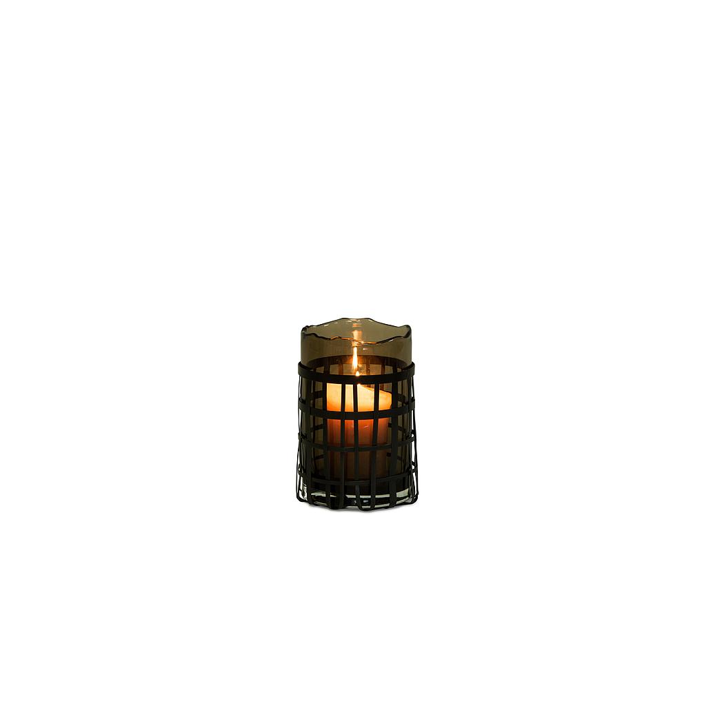 Strip basket including smoke vase - metal + glass - antique brass + smoke - Ø 16x19cm - p/1 + DCG41S