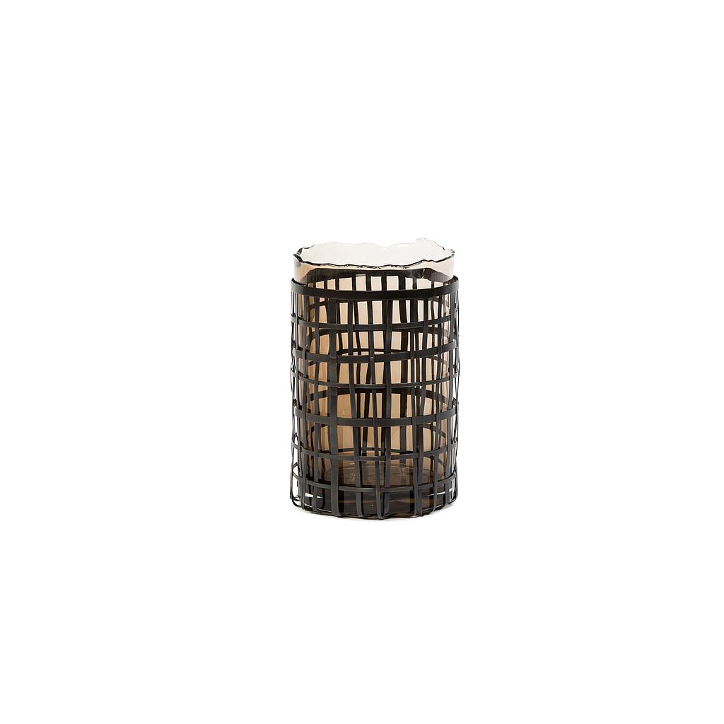 Strip basket including moccha vase - metal + glass - antique brass + moccha - Ø 23x27cm - p/1 + DCG44M