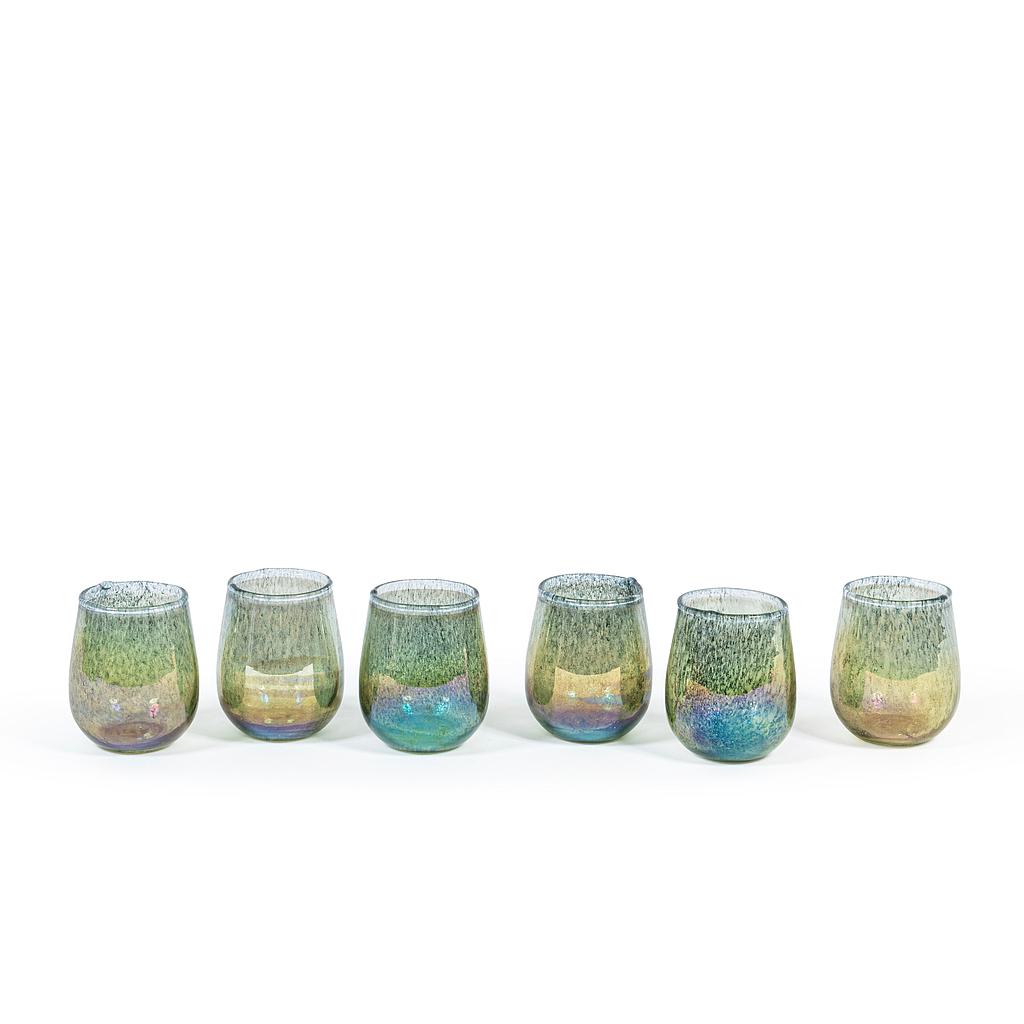 Rounded Tlight - glass - green with green luster - Ø 9x10cm - p/6/48
