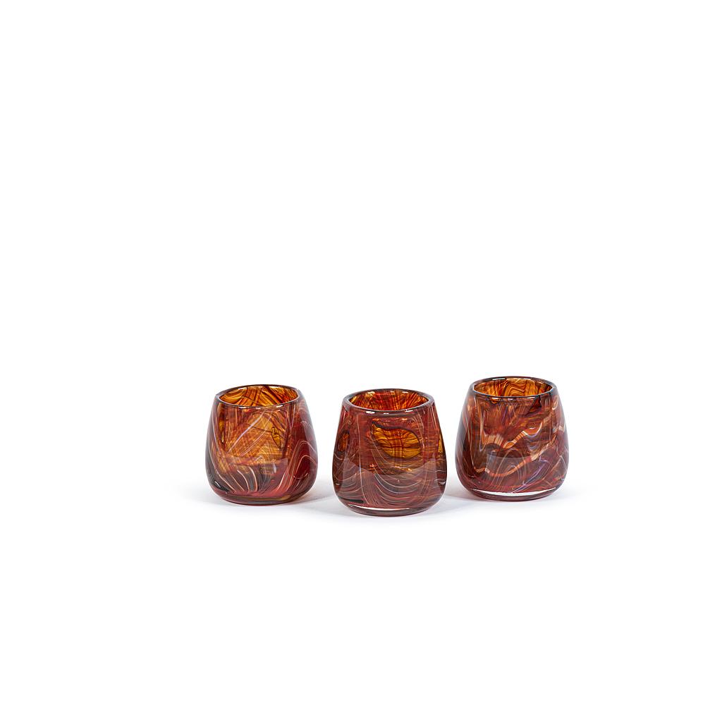 Thick votive bowl with bark design - glass - orange red - Ø 12x11cm - p/4