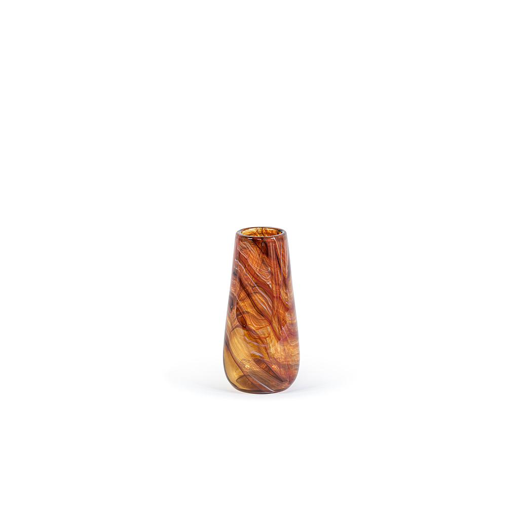 Round vase with bark design - glass - orange red - Ø 10,5x22cm - p/4