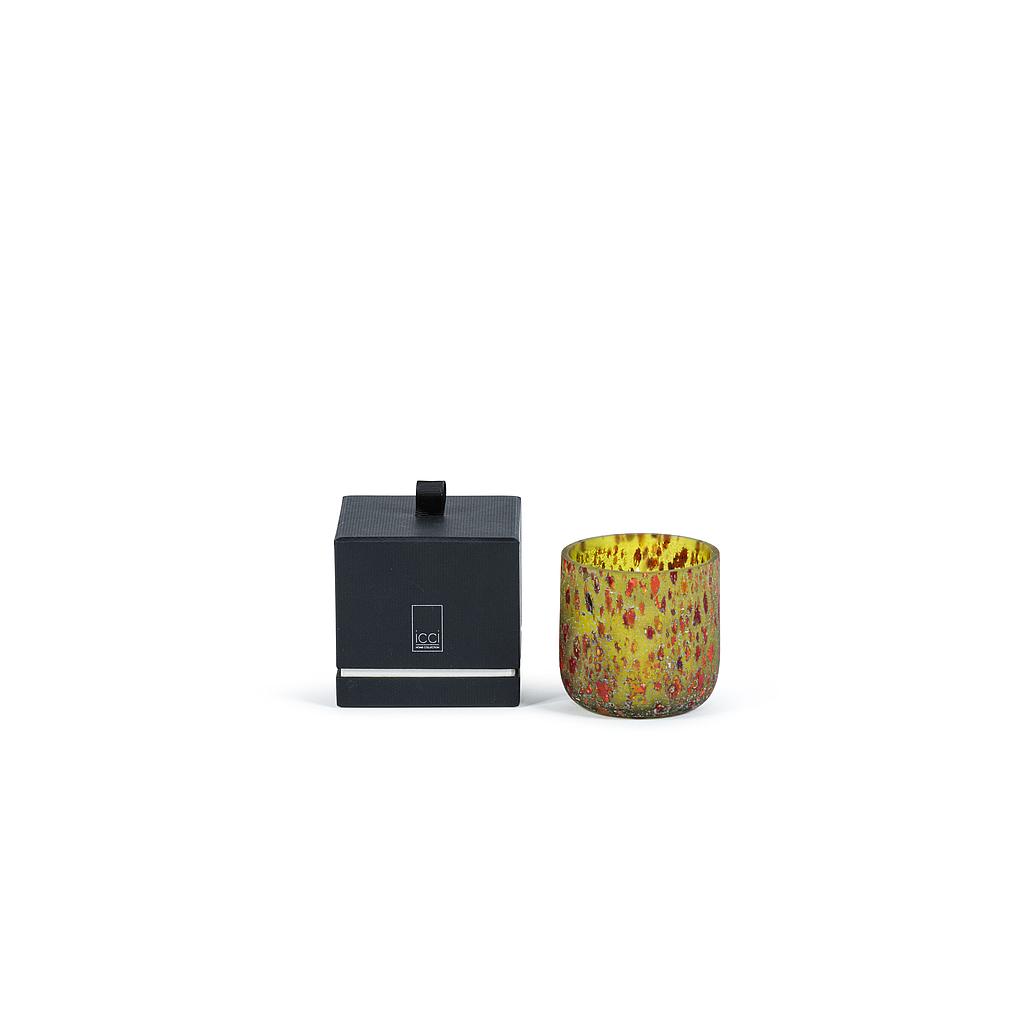 Scented candle green orange spotted glass vase - Ø 9 x 9 cm - 1 - int. cot. - p/6 
