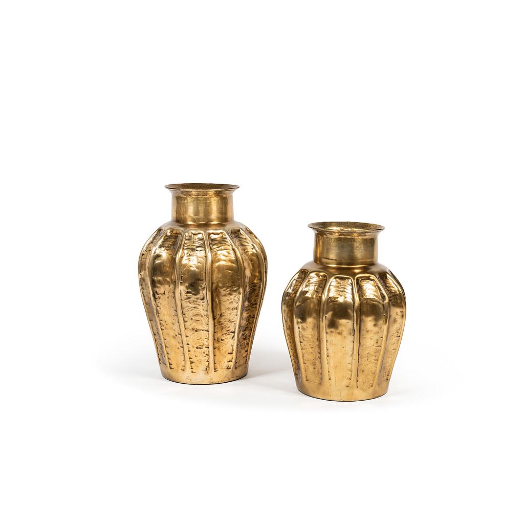 Vase vertical lined - metal - antique gold - Ø 28x38cm - p/1/4