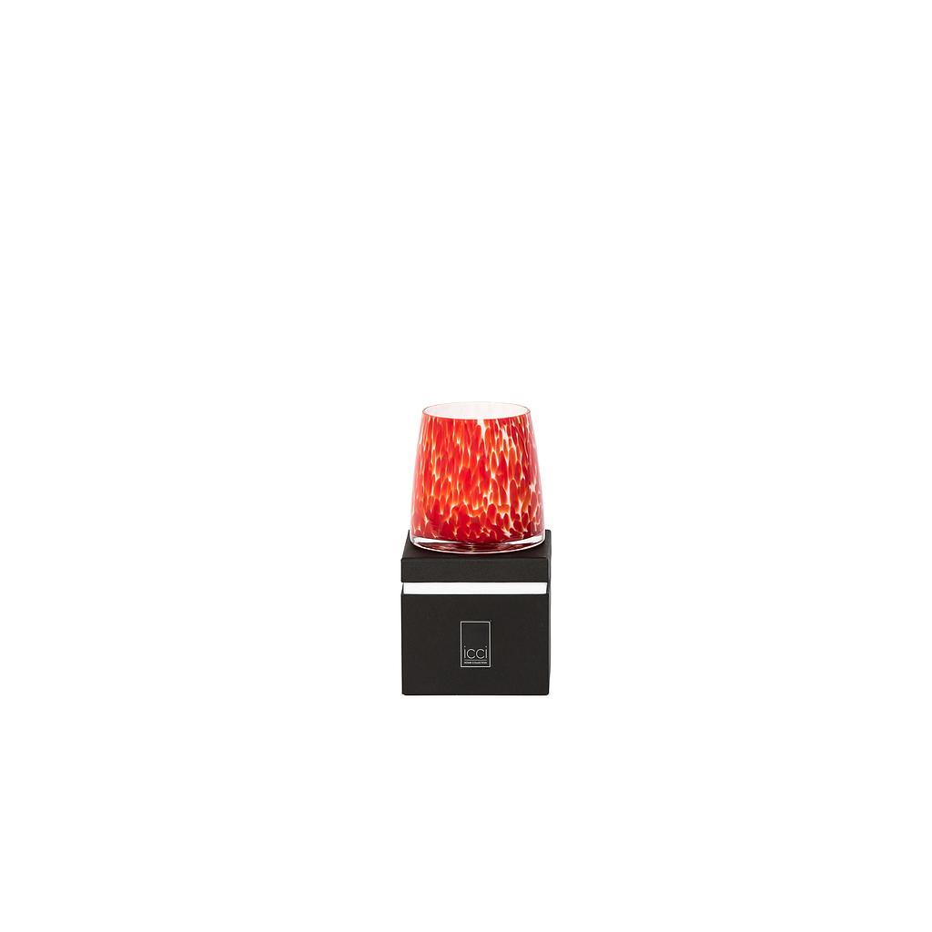 Scented candle conical glass vase with red spots - medium Ø12 x 12cm - 2 - int. cot. - p/4