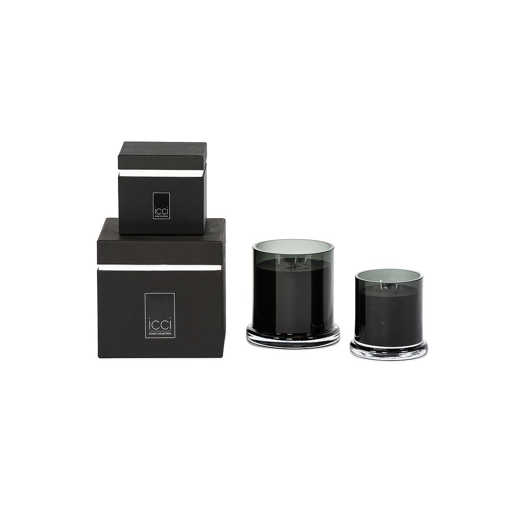 Scented candle smoke glass vase with transparant thick baseplate - medium Ø 12 x 12cm - 2 - int. cot. - p/4