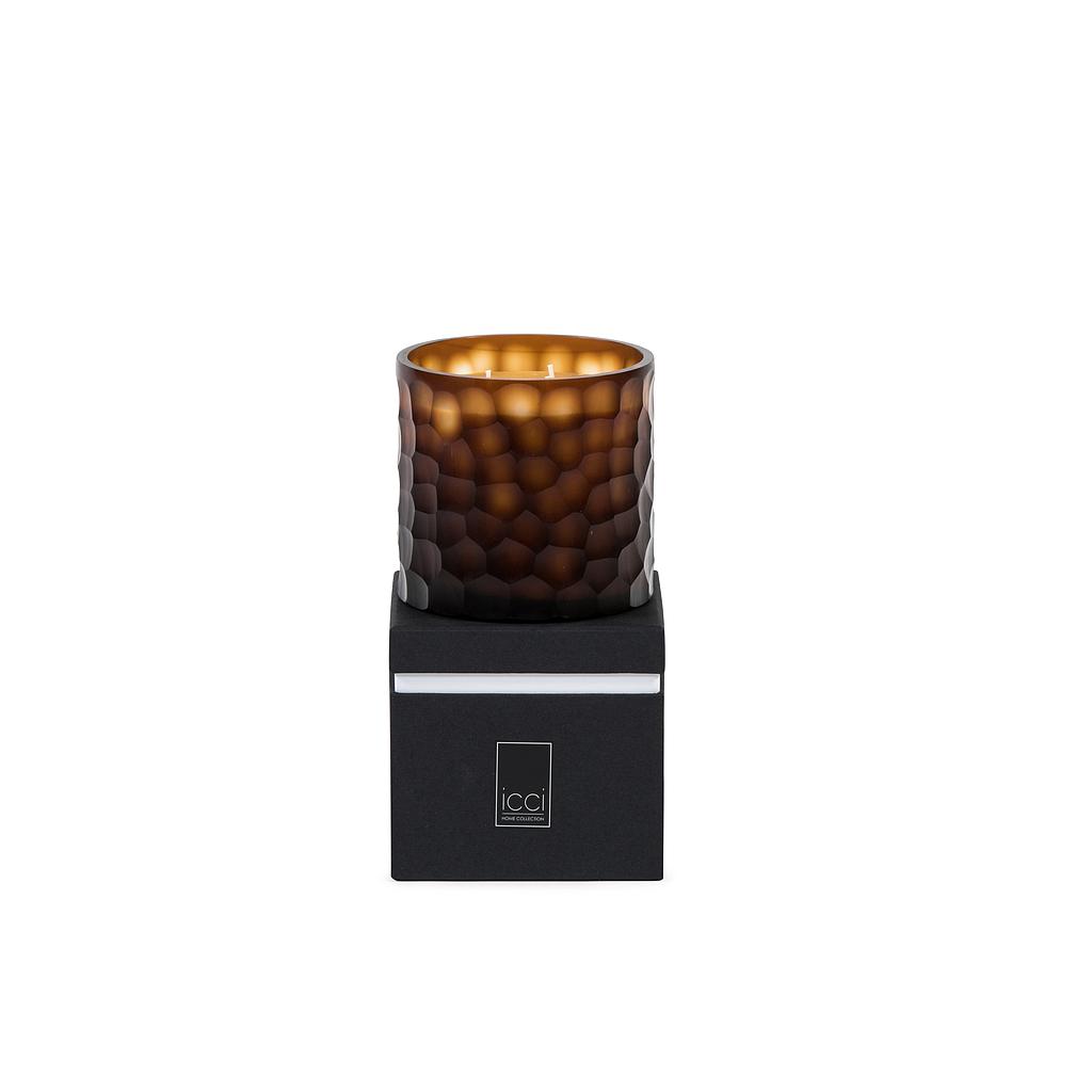 Scented candle cylindrical amber glass votive handcut - Ø15 x 15cm - 4 - int. cot. - p/1