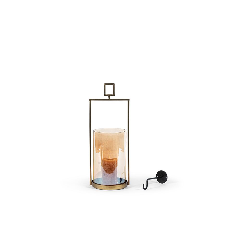 Hanging hurricane - metal & glass - brass antique & mocha - 23x20x58cm - p/1/1