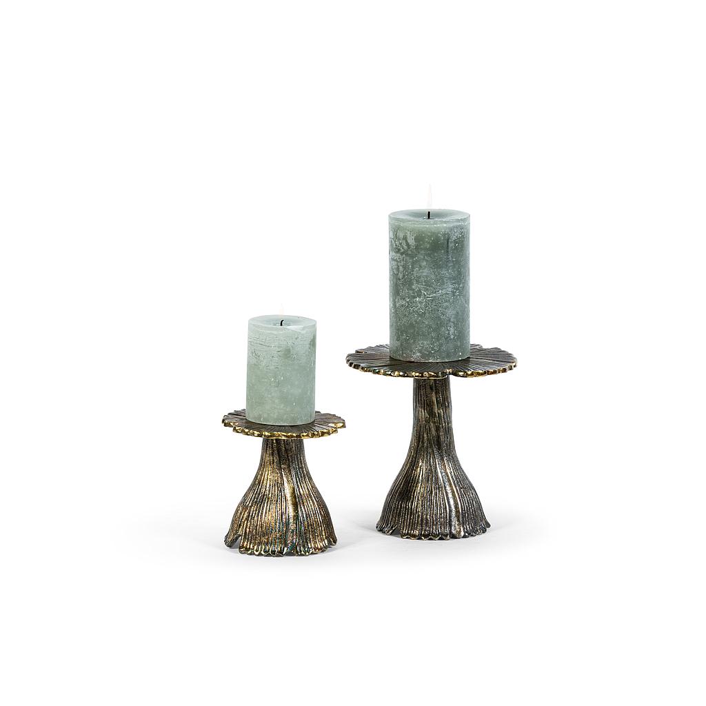 Organic candleholder - metal - greenish patina - Ø13x13cm - p/2/12