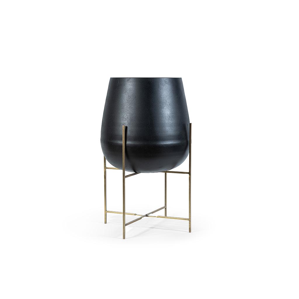 Planter on brass stand - metal - black + brass antique - Ø 50x85cm - p/1/1