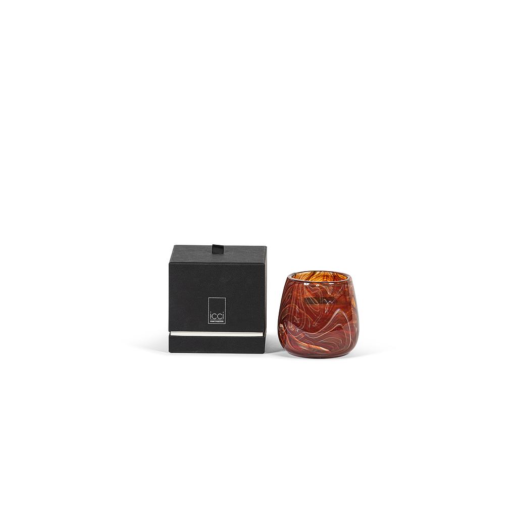 Scented candle bowl glass votive with orange red bark design - Ø 12x11cm - 1 - int. cot. - p/4