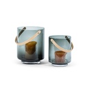 Hurricane with handle - glass + wood + smoke + natural oak - small Ø 22,5x28cm - p/1/1