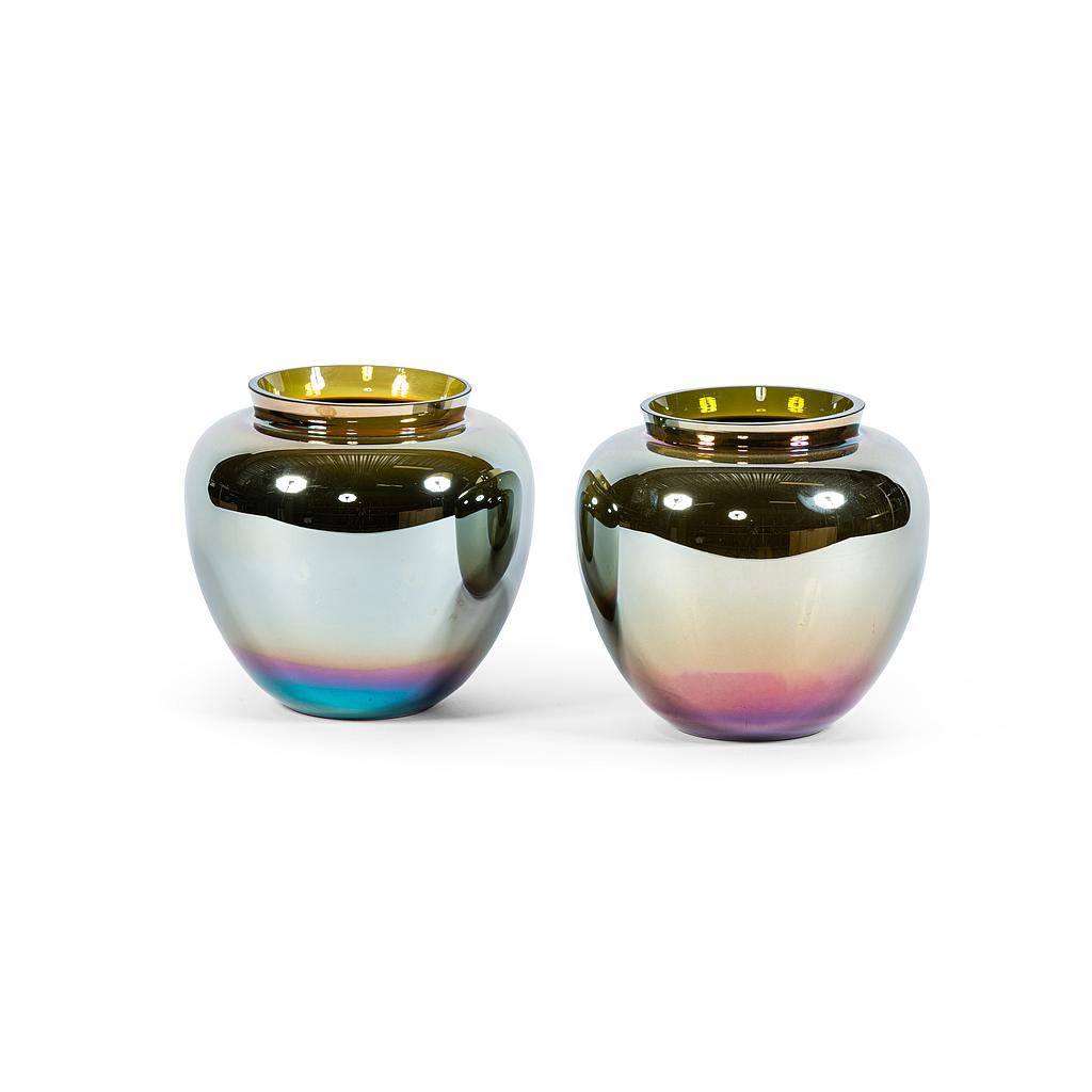 Flowervase - glass - olive luster - Ø 22x21cm - p/2/1