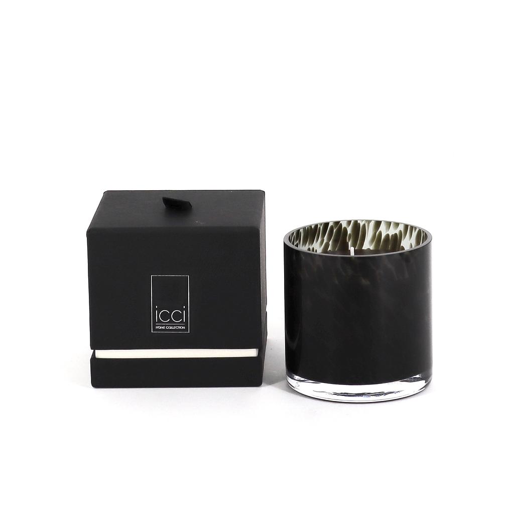 Scented candle cylindrical smoke black spotted glass - Ø15 x 15cm - 4 - int. cot. - p/2
